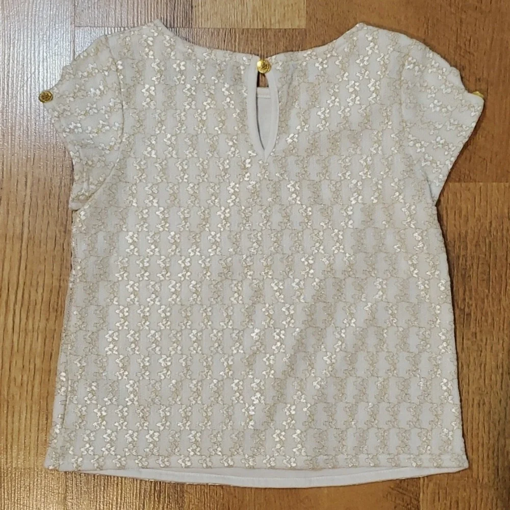 Genuine Kids Oshkosh Girls Metallic Gold‎ Lace Short Sleeve Shirt Size 4T